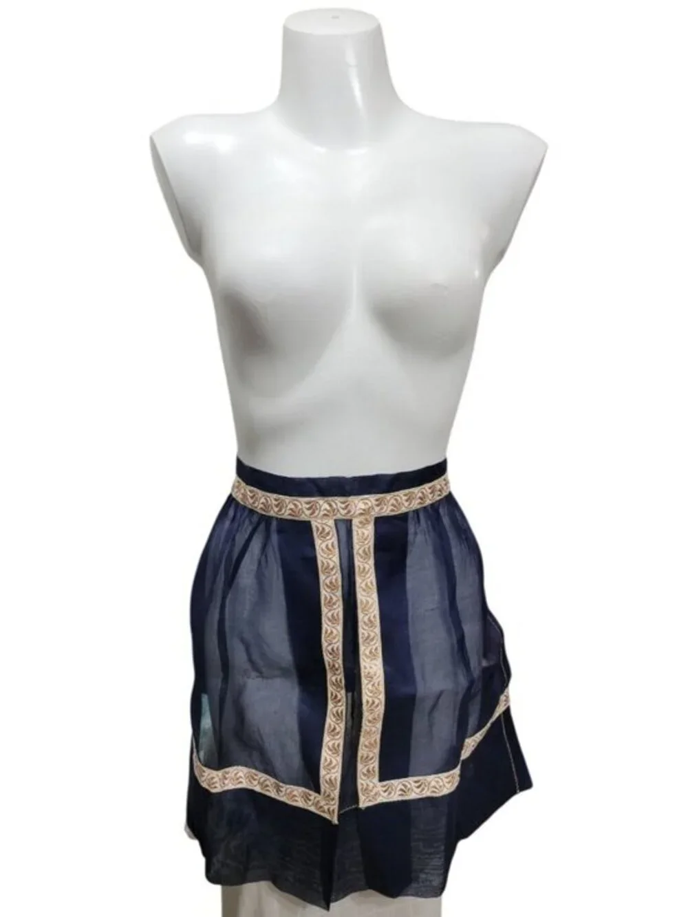 Vintage Apron Sheer Waist Tied Blue White
